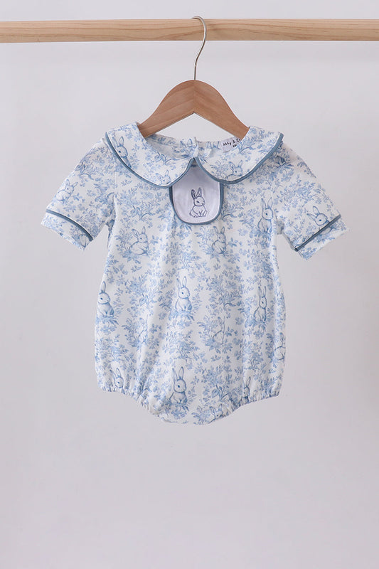 Navy bunny embroidery peter pan collar bubble