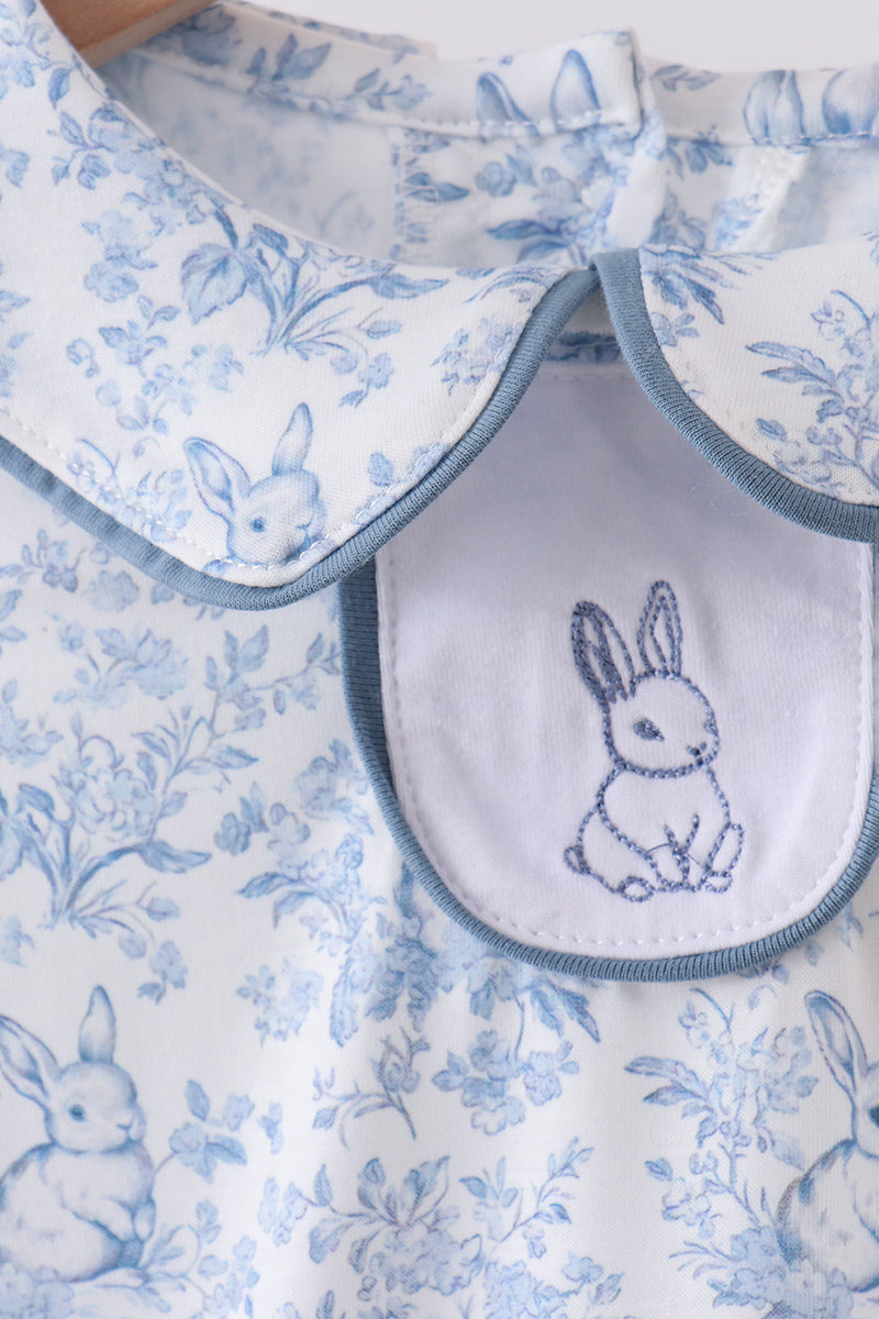Navy bunny embroidery peter pan collar bubble - Cloudling Kids Clothing