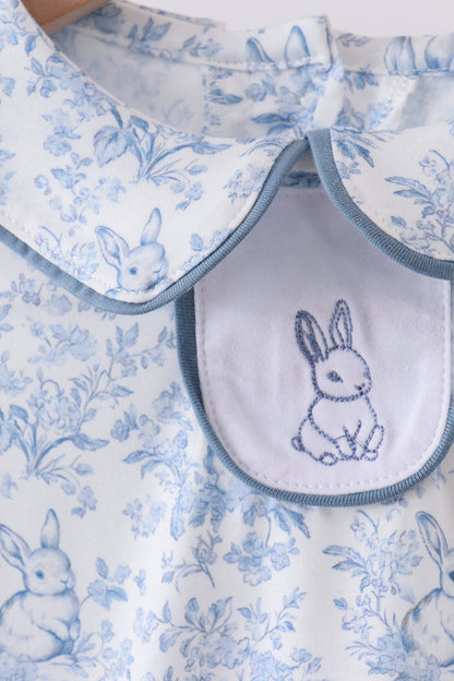 Navy bunny embroidery peter pan collar bubble - Cloudling Kids Clothing