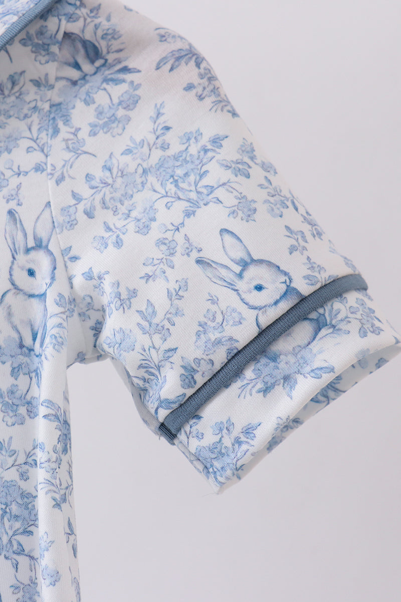 Navy bunny embroidery peter pan collar bubble - Cloudling Kids Clothing