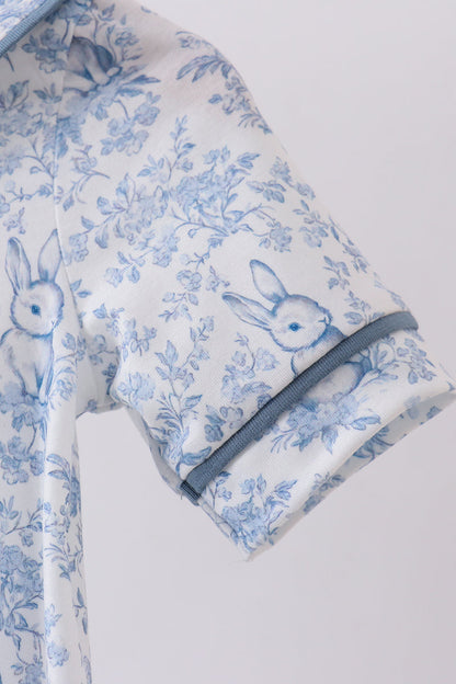 Navy bunny embroidery peter pan collar bubble - Cloudling Kids Clothing