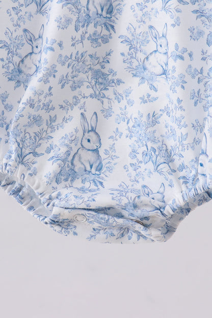 Navy bunny embroidery peter pan collar bubble - Cloudling Kids Clothing