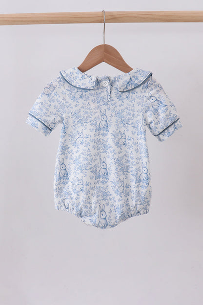 Navy bunny embroidery peter pan collar bubble - Cloudling Kids Clothing