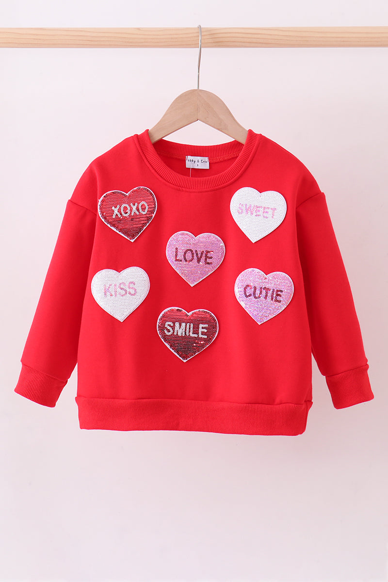 Red heart love smile sequin fleece mom&me sweatshrit - Cloudling Kids Clothing
