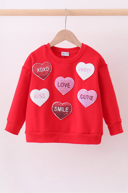 Red heart love smile sequin fleece mom&me sweatshrit - Cloudling Kids Clothing