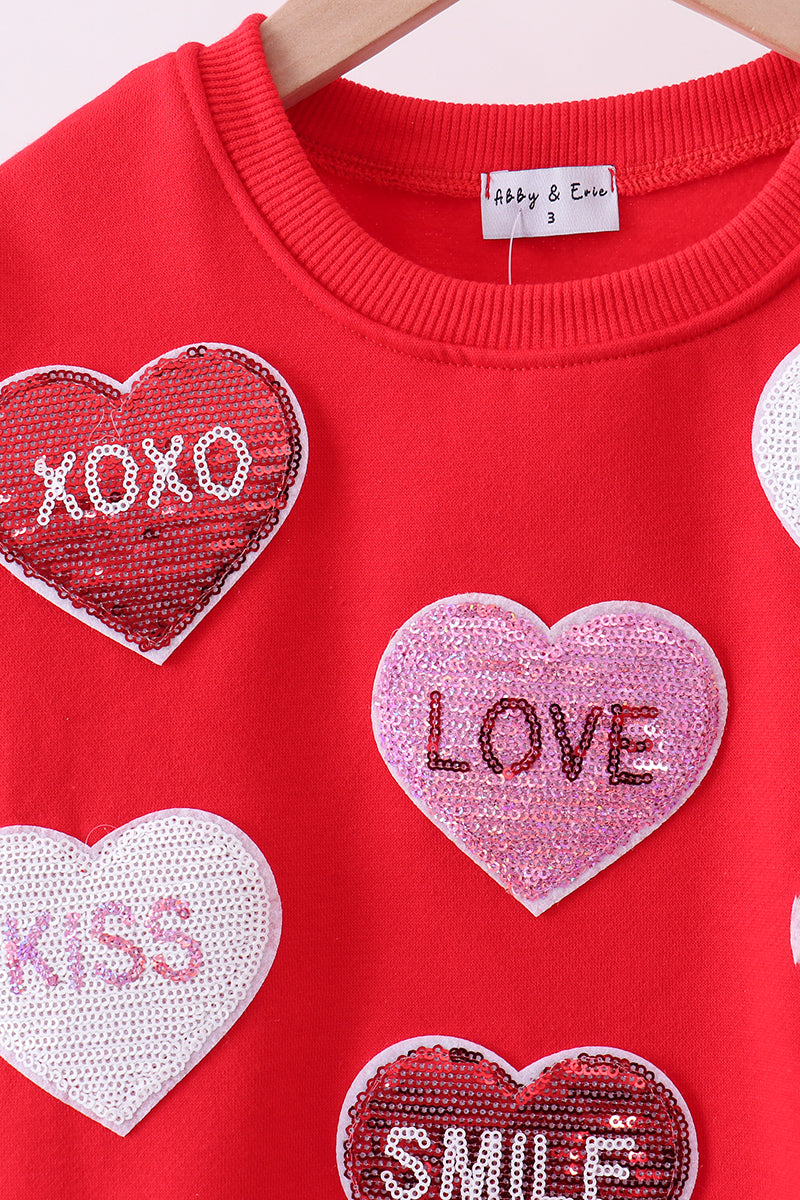 Red heart love smile sequin fleece mom&me sweatshrit - Cloudling Kids Clothing