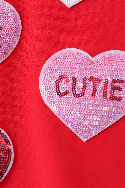 Red heart love smile sequin fleece mom&me sweatshrit - Cloudling Kids Clothing