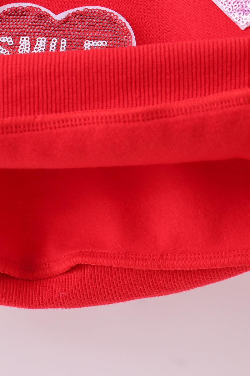 Red heart love smile sequin fleece mom&me sweatshrit - Cloudling Kids Clothing