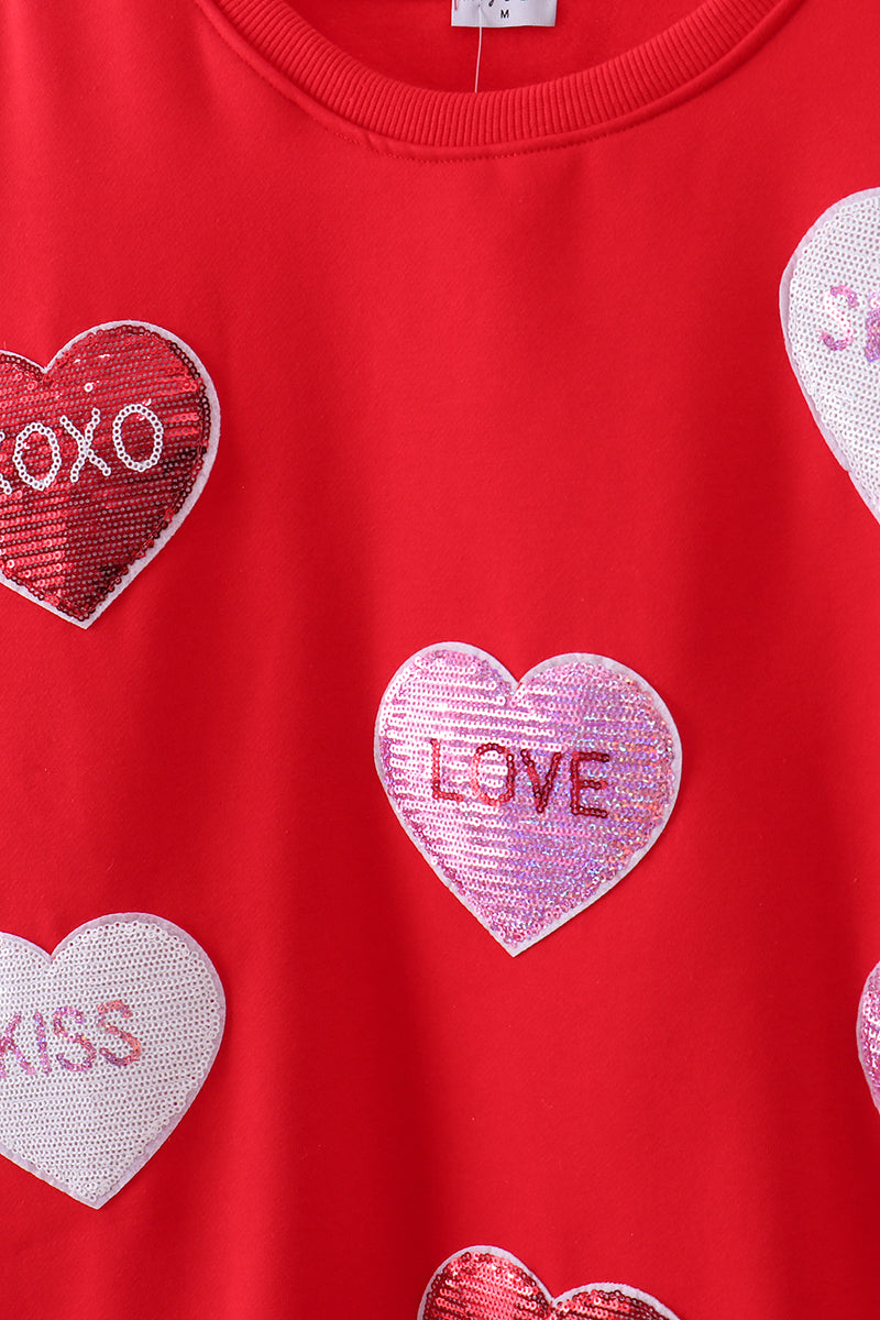 Red heart love smile sequin fleece mom&me sweatshrit - Cloudling Kids Clothing