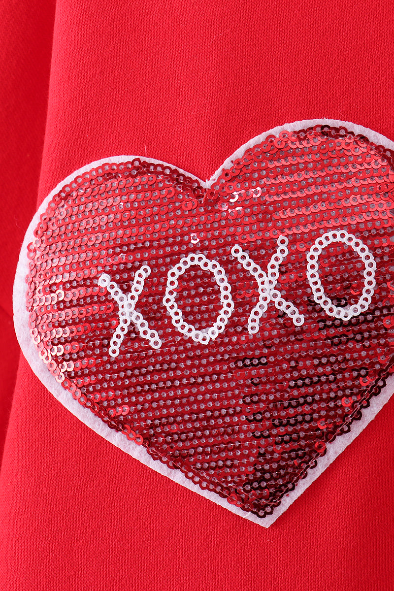 Red heart love smile sequin fleece mom&me sweatshrit - Cloudling Kids Clothing