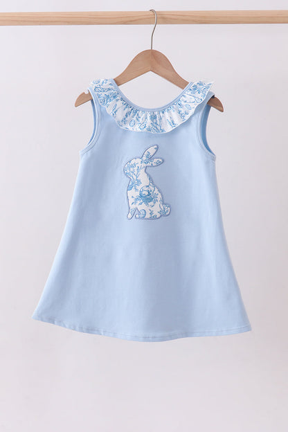 Blue bunny applique ruffle dress - Cloudling Kids Clothing