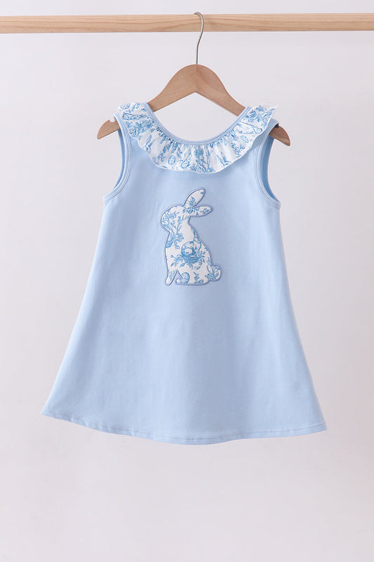Blue bunny applique ruffle dress - Cloudling Kids Clothing
