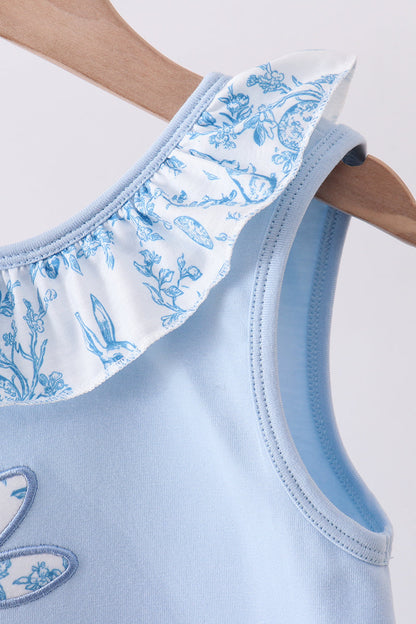 Blue bunny applique ruffle dress - Cloudling Kids Clothing
