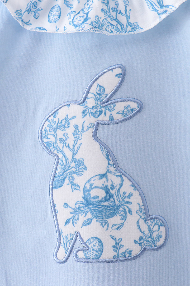 Blue bunny applique ruffle dress - Cloudling Kids Clothing