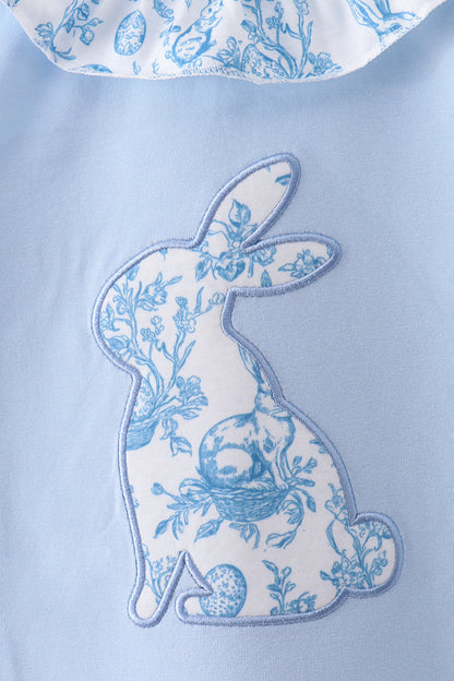 Blue bunny applique ruffle dress - Cloudling Kids Clothing