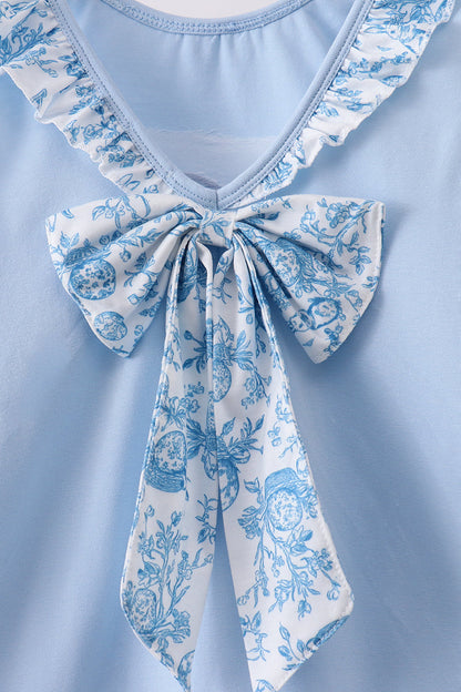 Blue bunny applique ruffle dress - Cloudling Kids Clothing