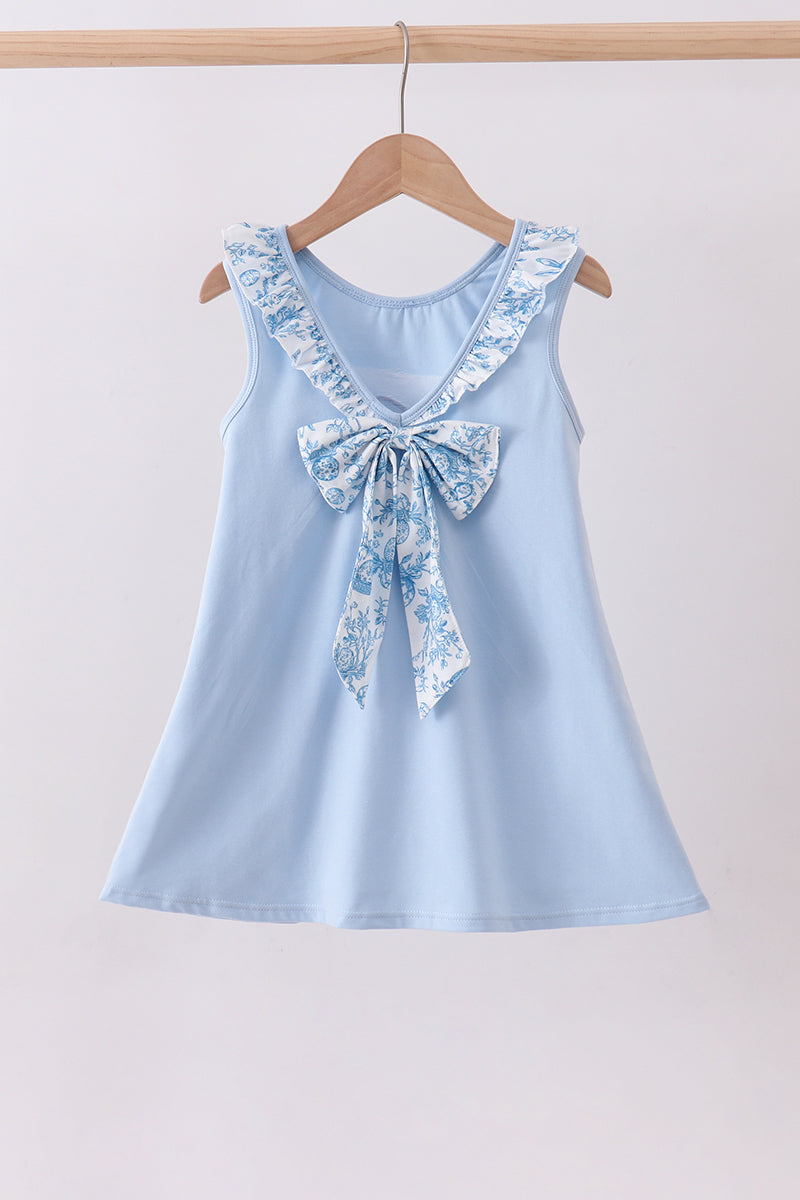 Blue bunny applique ruffle dress - Cloudling Kids Clothing