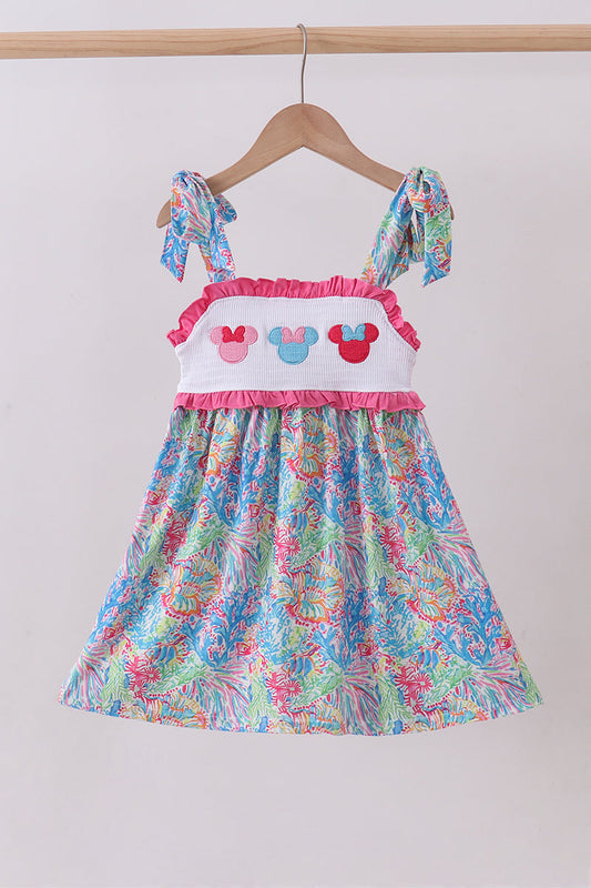 Pink character smocked ruffle dress