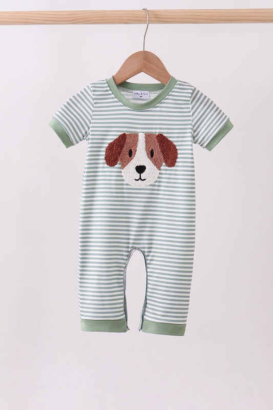 Gray stripe puppy french knot romper
