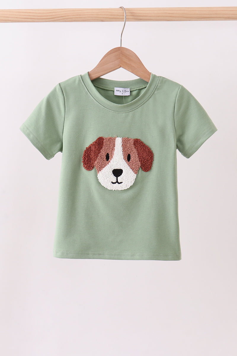 Sage puppy french knot top