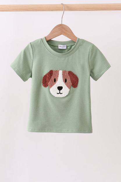 Sage puppy french knot top