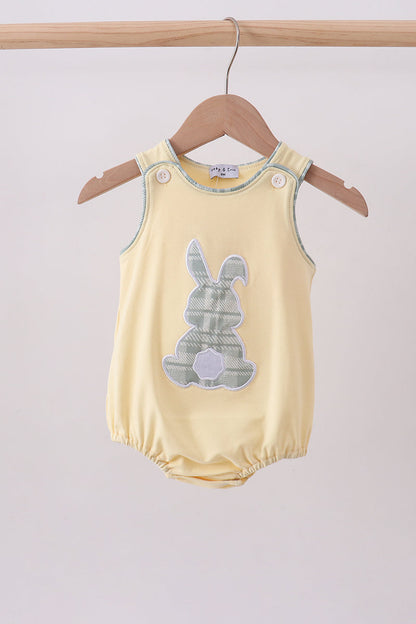 Yellow plaid bunny applique bubble - Cloudling Kids Clothing