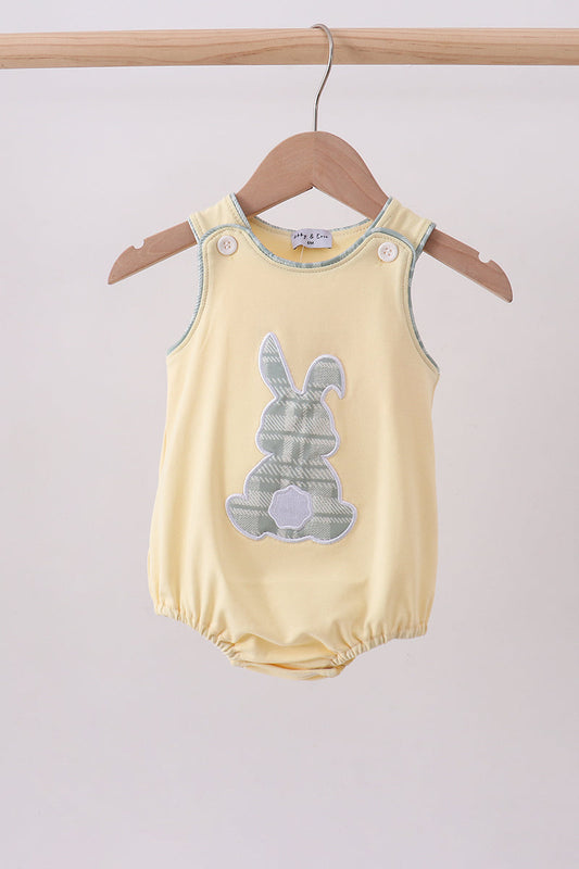 Yellow plaid bunny applique bubble - Cloudling Kids Clothing