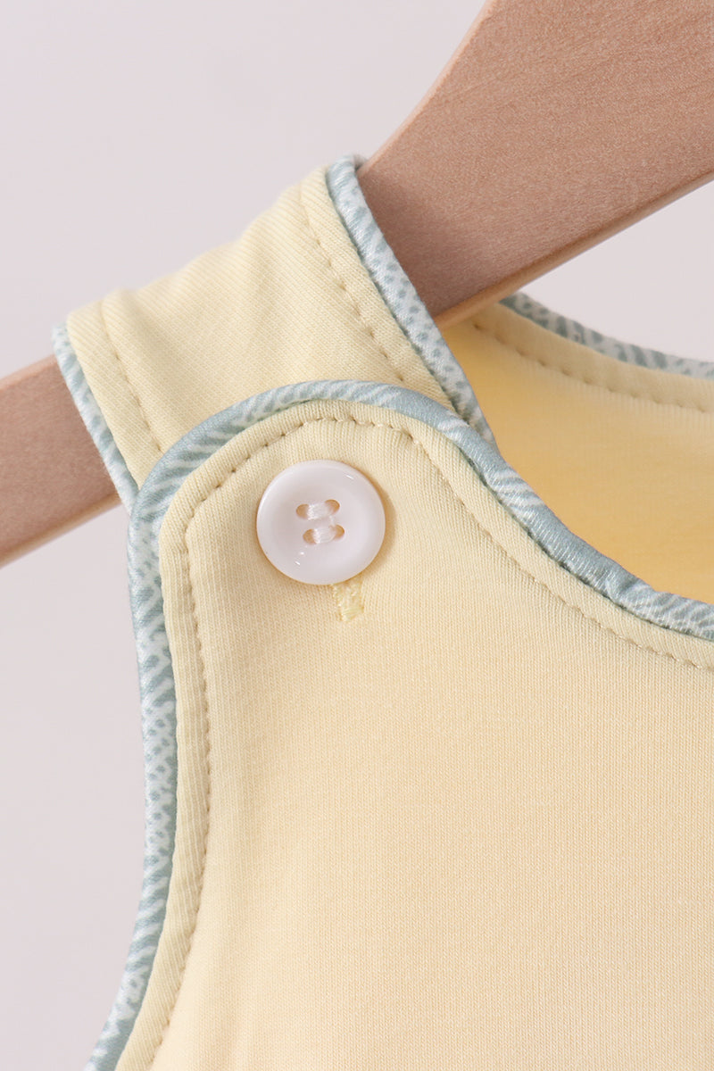 Yellow plaid bunny applique bubble - Cloudling Kids Clothing