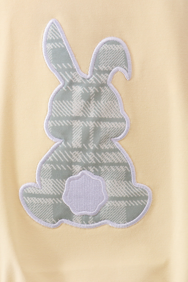 Yellow plaid bunny applique bubble - Cloudling Kids Clothing