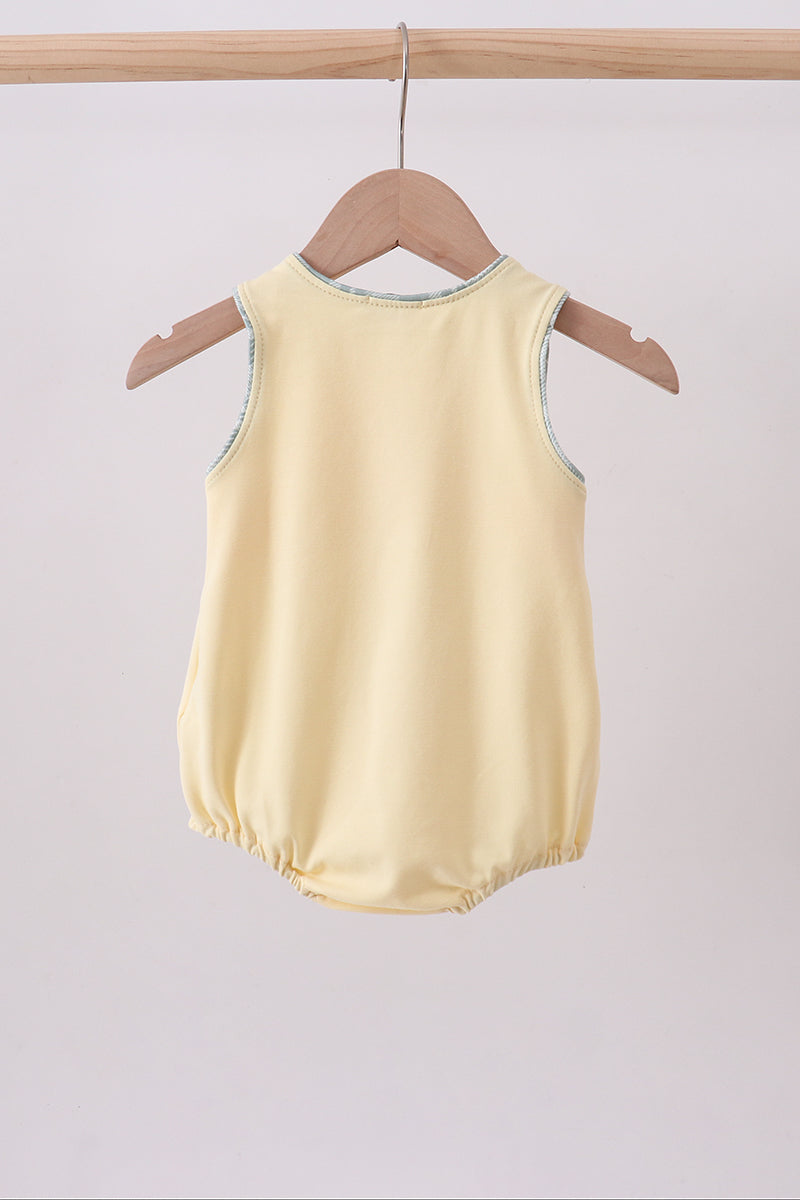 Yellow plaid bunny applique bubble - Cloudling Kids Clothing
