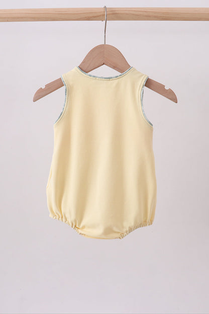 Yellow plaid bunny applique bubble - Cloudling Kids Clothing