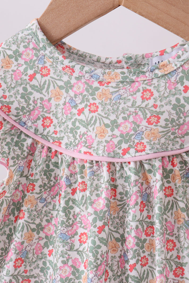 Floral bunny applique ruffle bloomer set - Cloudling Kids Clothing