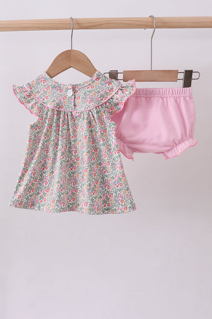 Floral bunny applique ruffle bloomer set - Cloudling Kids Clothing