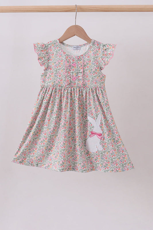 Floral bunny applique ruffle dress - Cloudling Kids Clothing