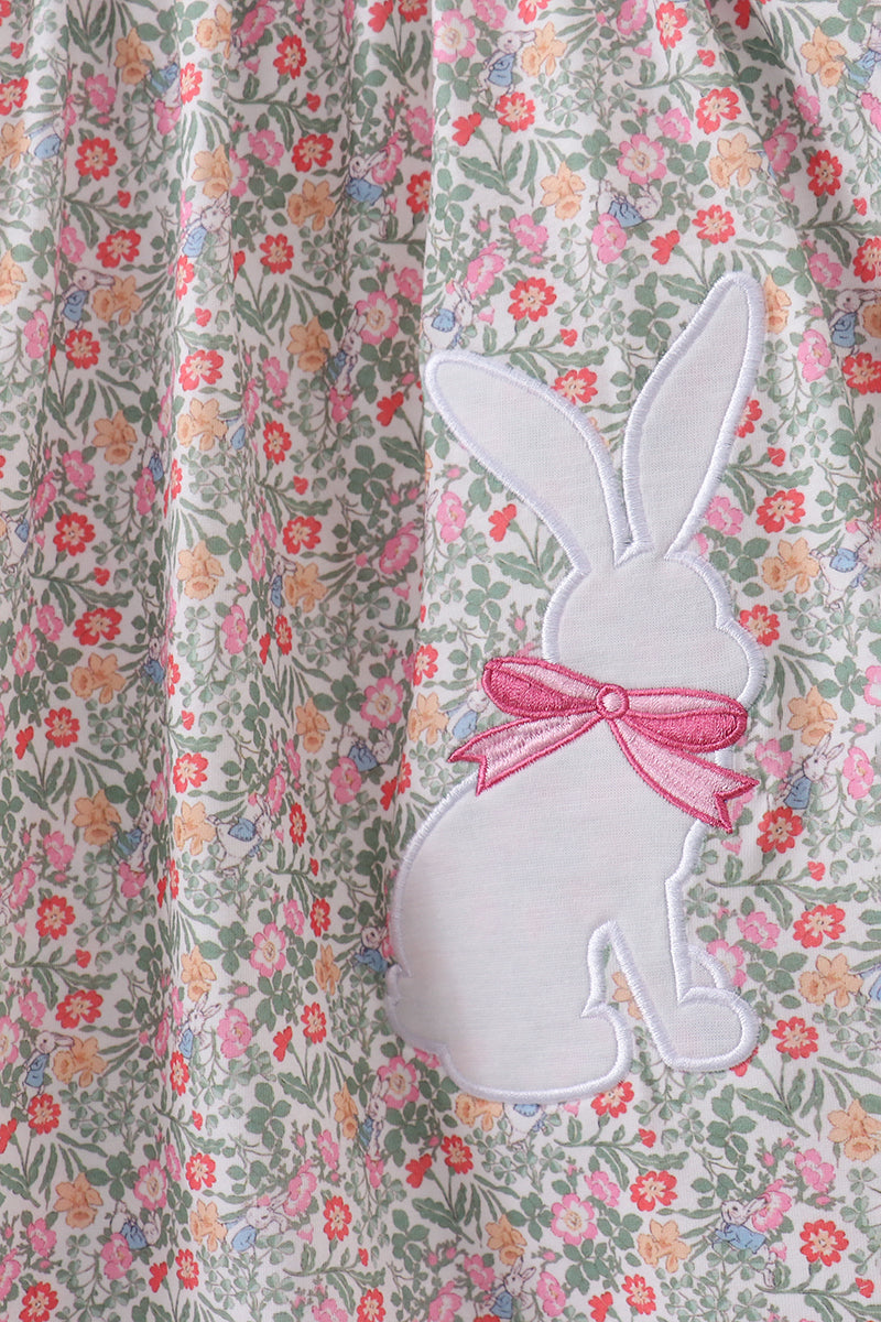 Floral bunny applique ruffle dress - Cloudling Kids Clothing