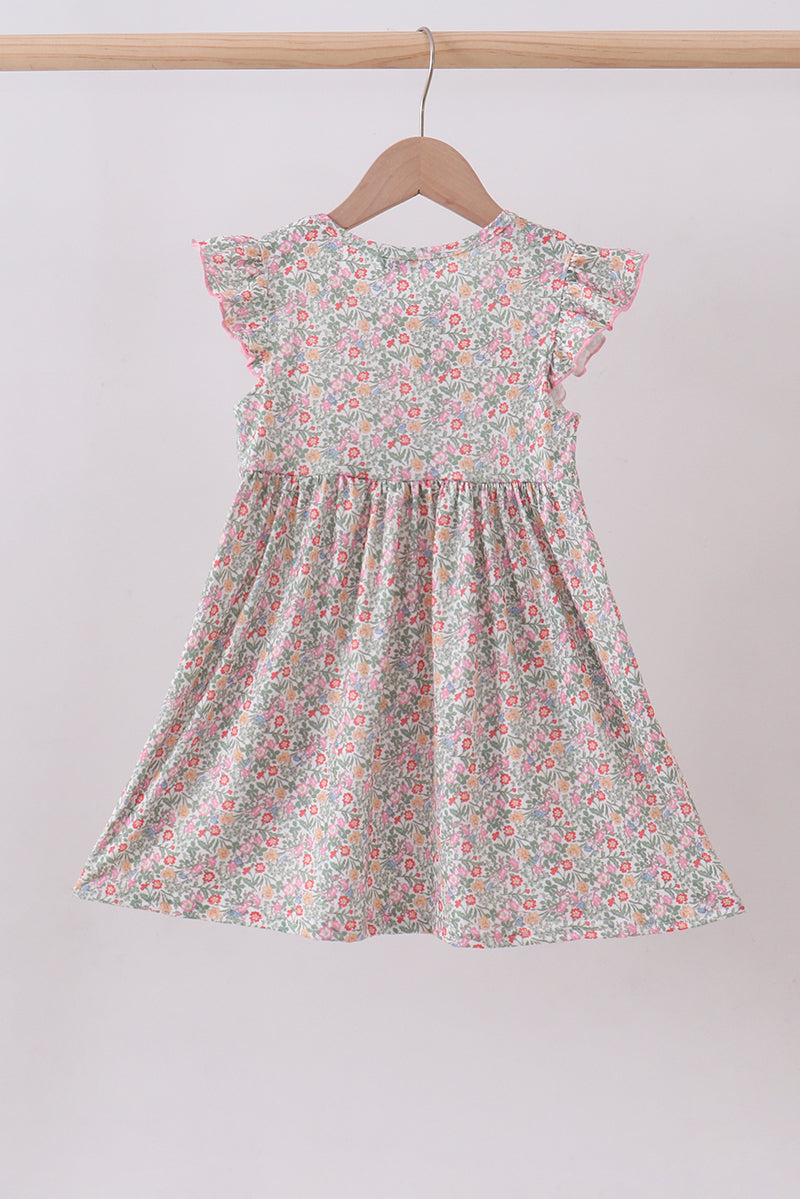 Floral bunny applique ruffle dress - Cloudling Kids Clothing