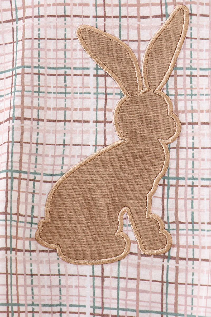 Brown bunny applique plaid romper - Cloudling Kids Clothing