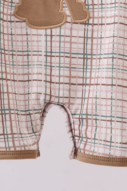 Brown bunny applique plaid romper - Cloudling Kids Clothing