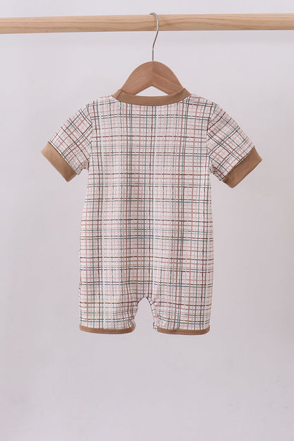 Brown bunny applique plaid romper - Cloudling Kids Clothing