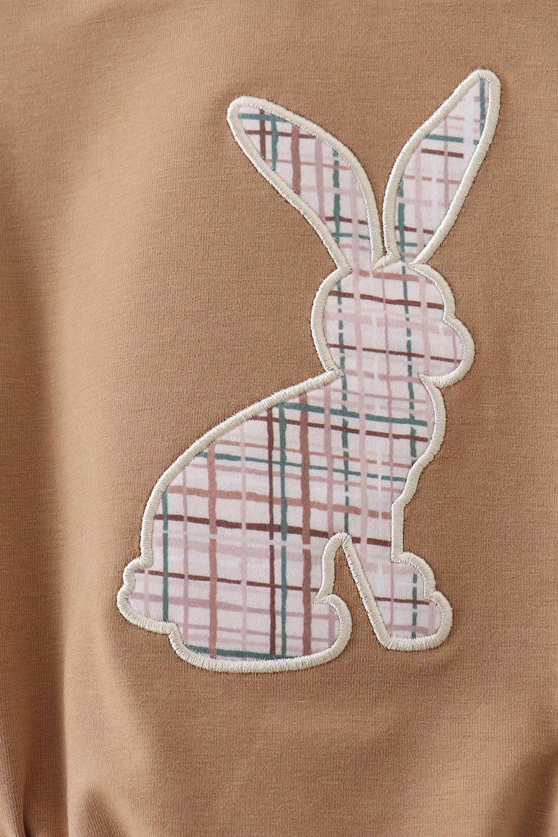 Brown plaid bunny applique bubble - Cloudling Kids Clothing