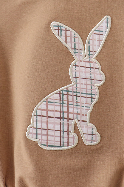 Brown plaid bunny applique bubble - Cloudling Kids Clothing