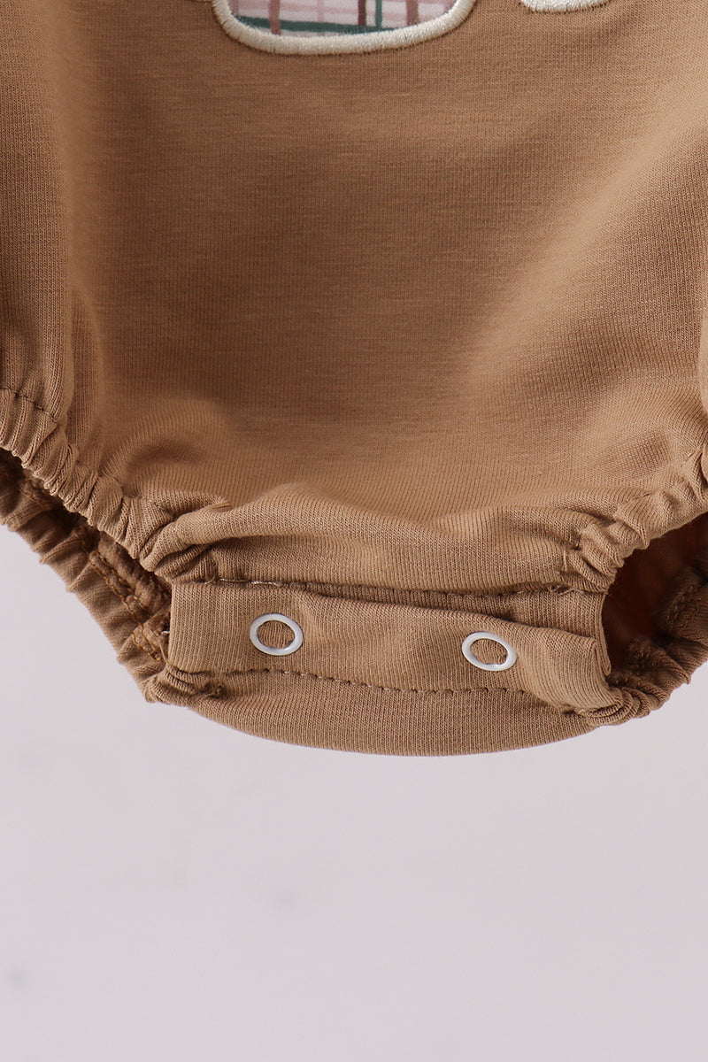 Brown plaid bunny applique bubble - Cloudling Kids Clothing