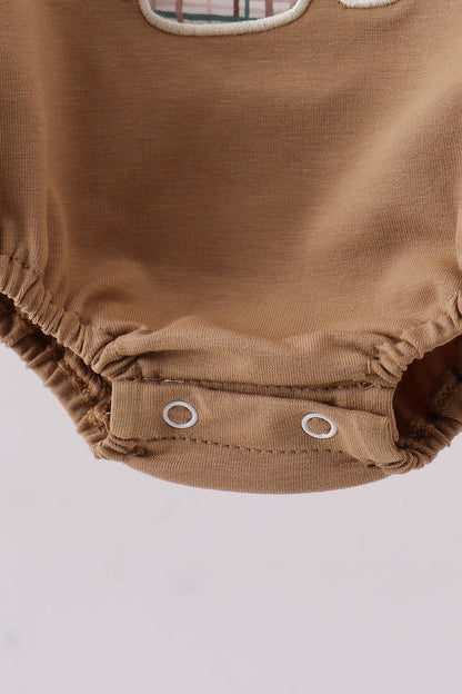 Brown plaid bunny applique bubble - Cloudling Kids Clothing
