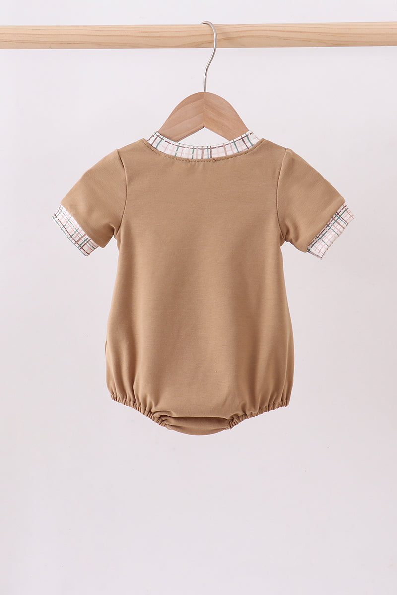 Brown plaid bunny applique bubble - Cloudling Kids Clothing