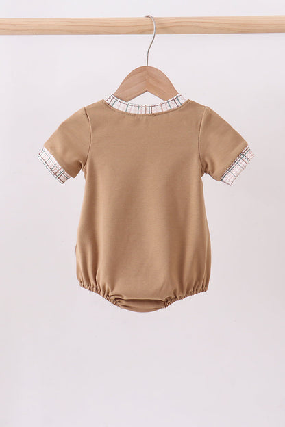 Brown plaid bunny applique bubble - Cloudling Kids Clothing