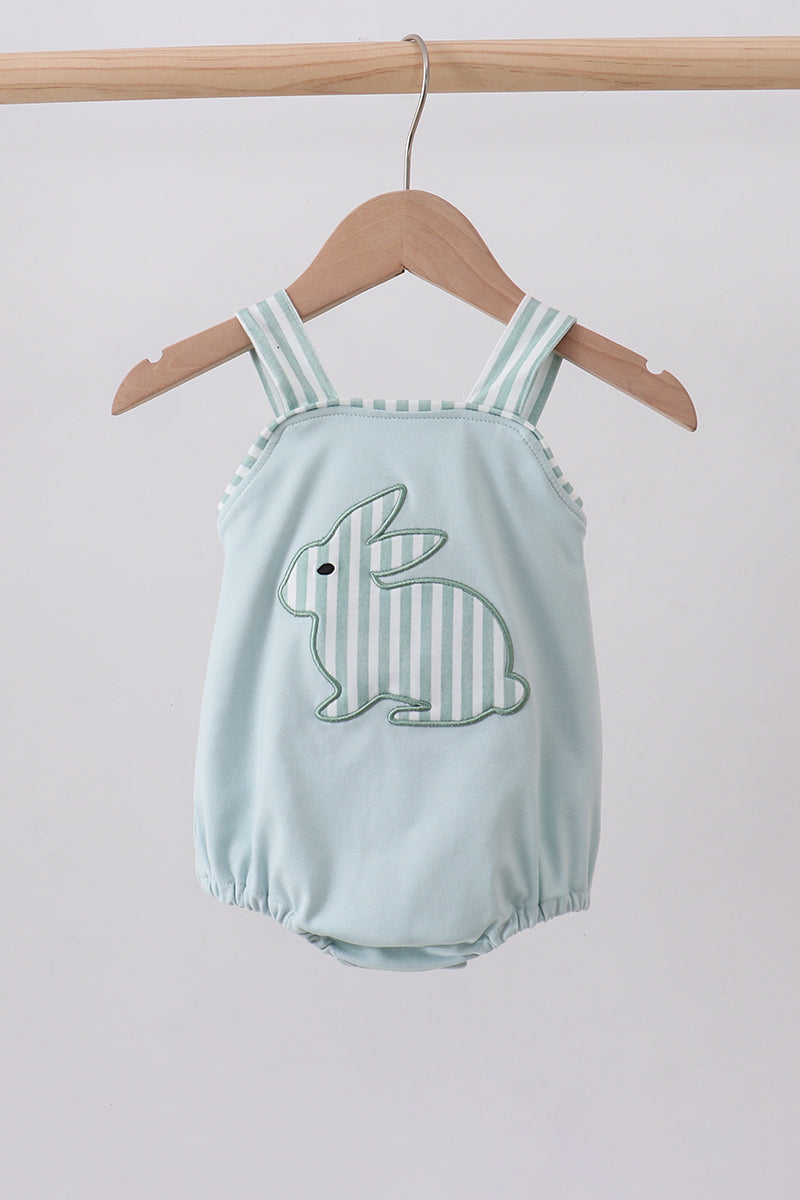 Blue stripe bunny applique bubble - Cloudling Kids Clothing