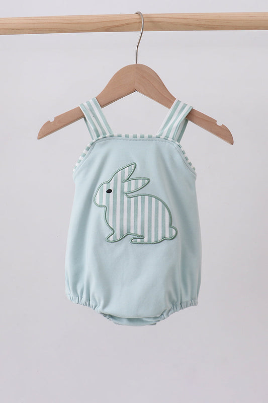 Blue stripe bunny applique bubble - Cloudling Kids Clothing