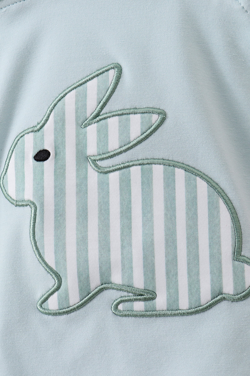Blue stripe bunny applique bubble - Cloudling Kids Clothing