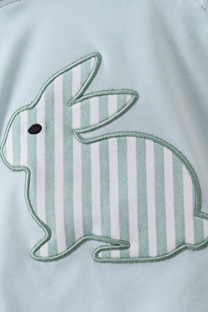 Blue stripe bunny applique bubble - Cloudling Kids Clothing