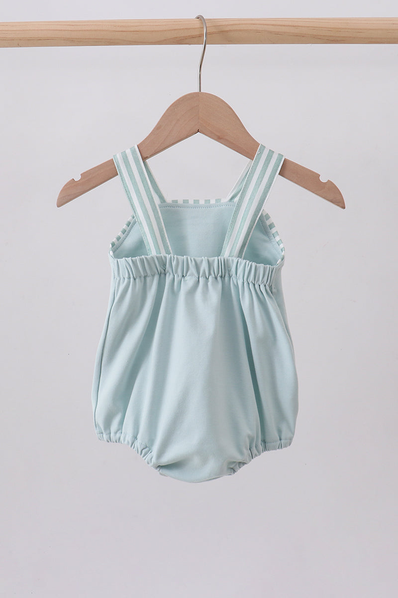 Blue stripe bunny applique bubble - Cloudling Kids Clothing